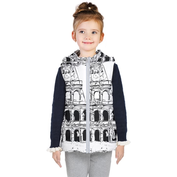 Line Art Architecture Kid s Hooded Puffer Vest