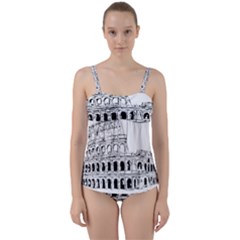 Line Art Architecture Twist Front Tankini Set by Sapixe