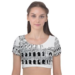 Line Art Architecture Velvet Short Sleeve Crop Top 