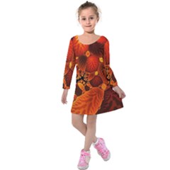 Leaf Autumn Nature Background Kids  Long Sleeve Velvet Dress by Sapixe