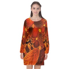 Leaf Autumn Nature Background Long Sleeve Chiffon Shift Dress  by Sapixe