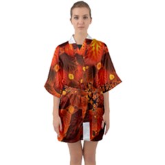 Leaf Autumn Nature Background Quarter Sleeve Kimono Robe by Sapixe