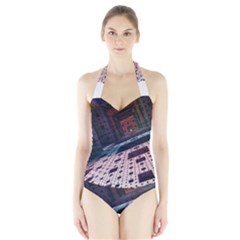 Industry Fractals Geometry Graphic Halter Swimsuit by Sapixe