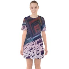 Industry Fractals Geometry Graphic Sixties Short Sleeve Mini Dress by Sapixe