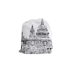 Line Art Architecture Church Drawstring Pouches (small)  by Sapixe