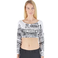 Line Art Architecture Church Long Sleeve Crop Top by Sapixe