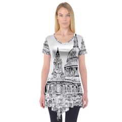 Line Art Architecture Church Short Sleeve Tunic  by Sapixe