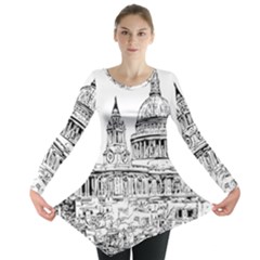 Line Art Architecture Church Long Sleeve Tunic  by Sapixe