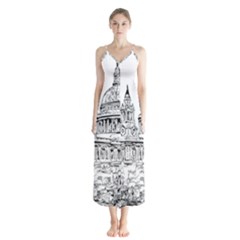 Line Art Architecture Church Button Up Chiffon Maxi Dress by Sapixe