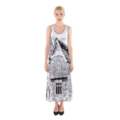 Line Art Architecture Old House Sleeveless Maxi Dress by Sapixe