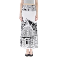 Line Art Architecture Old House Full Length Maxi Skirt by Sapixe