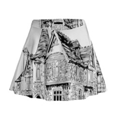 Line Art Architecture Old House Mini Flare Skirt by Sapixe