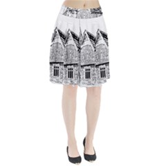 Line Art Architecture Old House Pleated Skirt by Sapixe