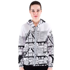 Line Art Architecture Vintage Old Women s Zipper Hoodie by Sapixe