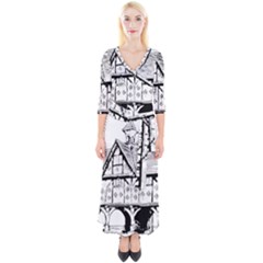 Line Art Architecture Vintage Old Quarter Sleeve Wrap Maxi Dress by Sapixe