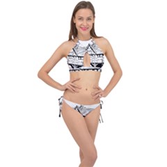 Line Art Architecture Vintage Old Cross Front Halter Bikini Set by Sapixe