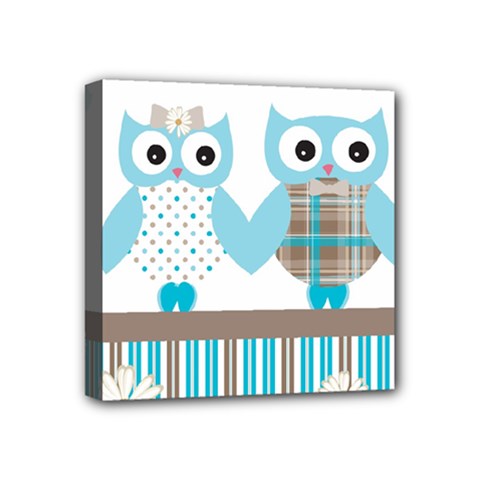 Owl Animal Daisy Flower Stripes Mini Canvas 4  X 4  by Sapixe