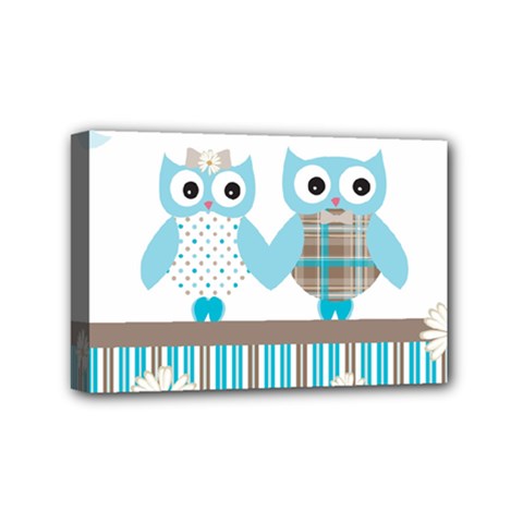 Owl Animal Daisy Flower Stripes Mini Canvas 6  X 4  by Sapixe