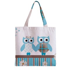 Owl Animal Daisy Flower Stripes Zipper Grocery Tote Bag by Sapixe