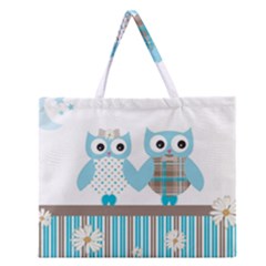 Owl Animal Daisy Flower Stripes Zipper Large Tote Bag by Sapixe