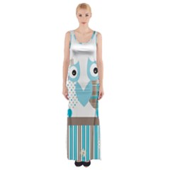 Owl Animal Daisy Flower Stripes Maxi Thigh Split Dress by Sapixe