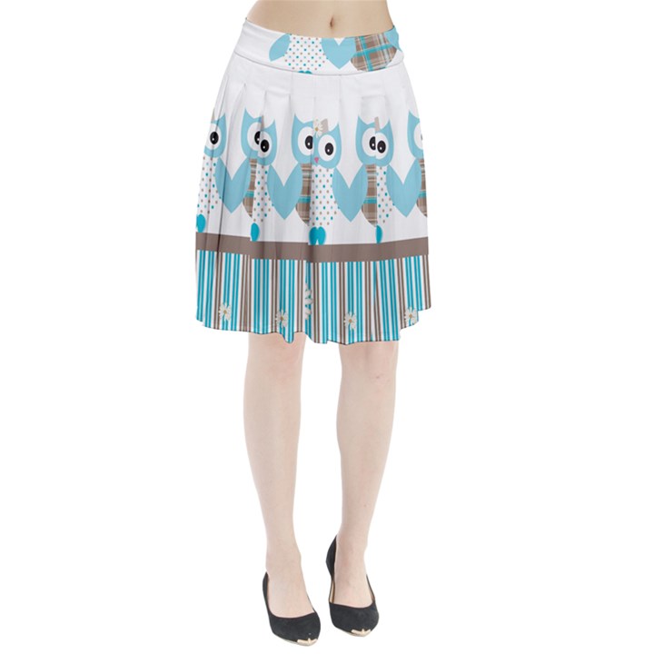 Owl Animal Daisy Flower Stripes Pleated Skirt