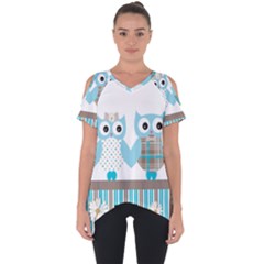 Owl Animal Daisy Flower Stripes Cut Out Side Drop Tee by Sapixe