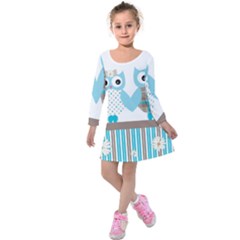 Owl Animal Daisy Flower Stripes Kids  Long Sleeve Velvet Dress by Sapixe