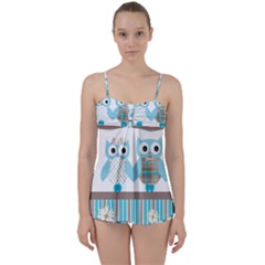 Owl Animal Daisy Flower Stripes Babydoll Tankini Set by Sapixe