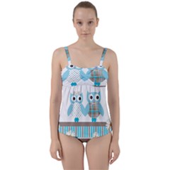 Owl Animal Daisy Flower Stripes Twist Front Tankini Set by Sapixe