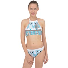 Owl Animal Daisy Flower Stripes Racer Front Bikini Set by Sapixe