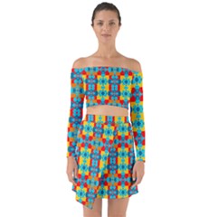 Pop Art Abstract Design Pattern Off Shoulder Top With Skirt Set by Sapixe