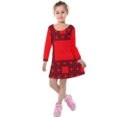 Sierpinski Carpet Plane Fractal Kids  Long Sleeve Velvet Dress