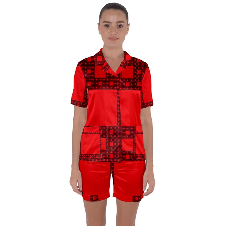 Sierpinski Carpet Plane Fractal Satin Short Sleeve Pyjamas Set