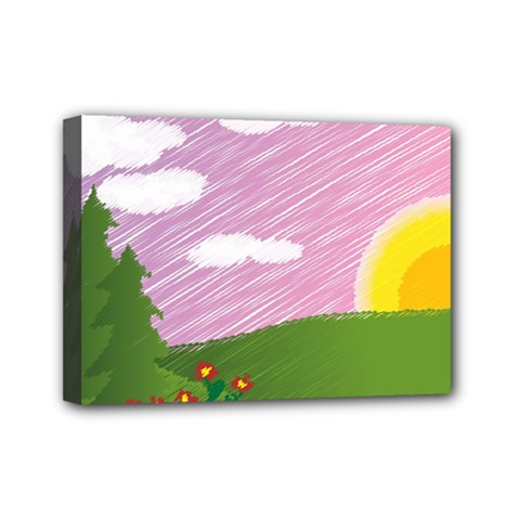 Pine Trees Trees Sunrise Sunset Mini Canvas 7  X 5  by Sapixe