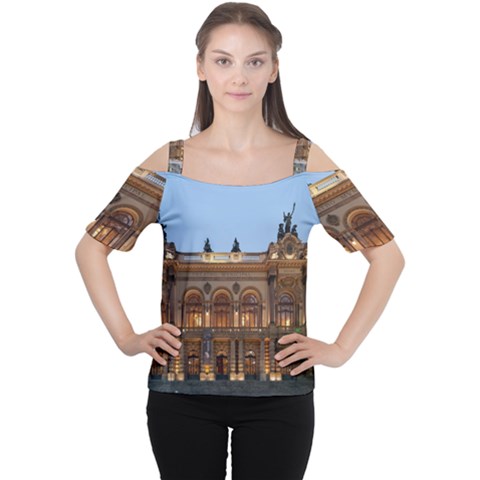 Municipal Theatre Of Sao Paulo Brazil Cutout Shoulder Tee by Sapixe