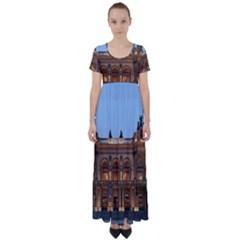 Municipal Theatre Of Sao Paulo Brazil High Waist Short Sleeve Maxi Dress by Sapixe