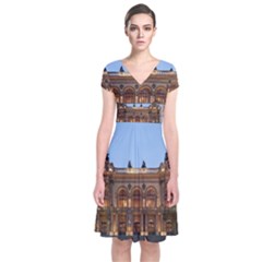 Municipal Theatre Of Sao Paulo Brazil Short Sleeve Front Wrap Dress by Sapixe