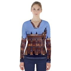 Municipal Theatre Of Sao Paulo Brazil V-neck Long Sleeve Top by Sapixe