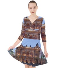 Municipal Theatre Of Sao Paulo Brazil Quarter Sleeve Front Wrap Dress by Sapixe