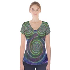 Spiral Fractal Digital Modern Short Sleeve Front Detail Top by Sapixe