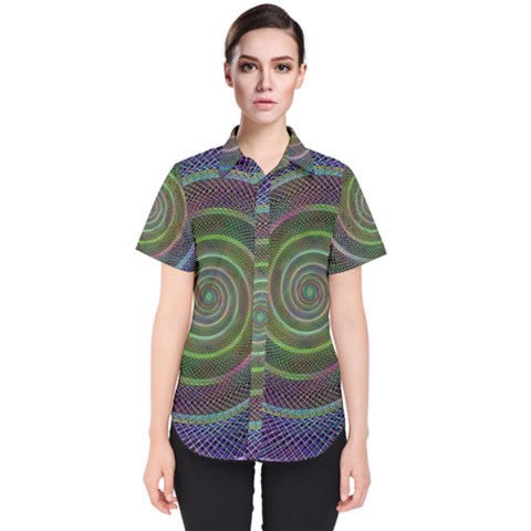 Spiral Fractal Digital Modern Women s Short Sleeve Shirt by Sapixe