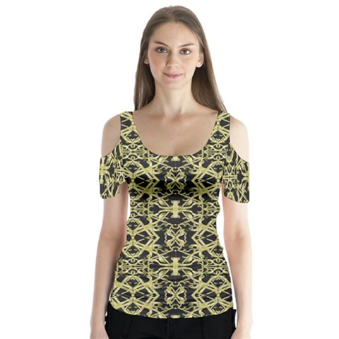 Golden Ornate Intricate Pattern Butterfly Sleeve Cutout Tee  by dflcprints