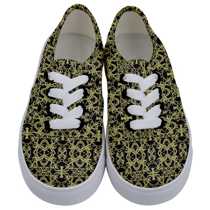 Golden Ornate Intricate Pattern Kids  Classic Low Top Sneakers