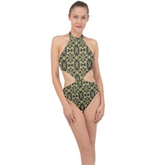 Golden Ornate Intricate Pattern Halter Side Cut Swimsuit by dflcprints