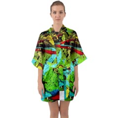 Yellow Dolphins   Blue Lagoon 6 Quarter Sleeve Kimono Robe