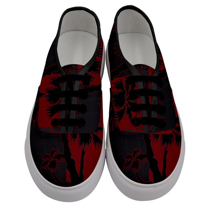 Red And Grey Silhouette Palm Tree Men s Classic Low Top Sneakers