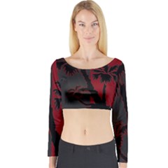 Red And Grey Silhouette Palm Tree Long Sleeve Crop Top