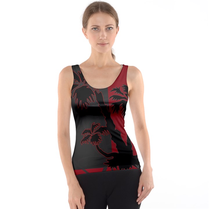 Red And Grey Silhouette Palm Tree Tank Top