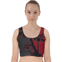 Red And Grey Silhouette Palm Tree Velvet Racer Back Crop Top